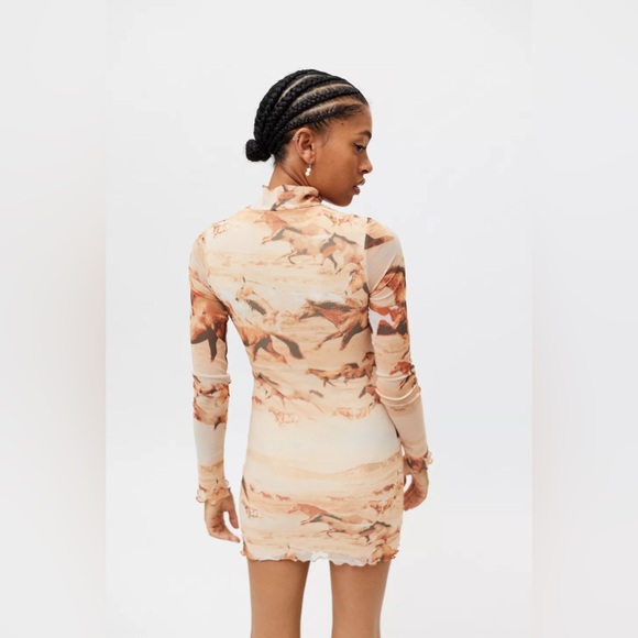 UO Alessia Mock Neck Mini Dress in Desert Horse Print - Picture 9 of 10
